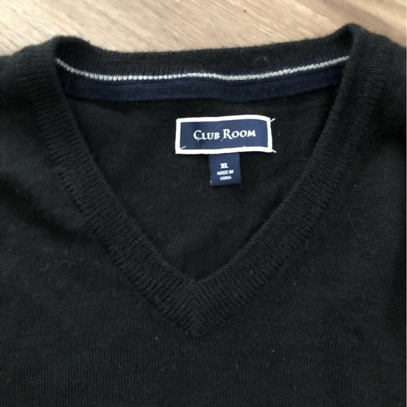 Club Room Black Marino Wool Blend V-neck Sweater Men XL - Picture 3 of 5